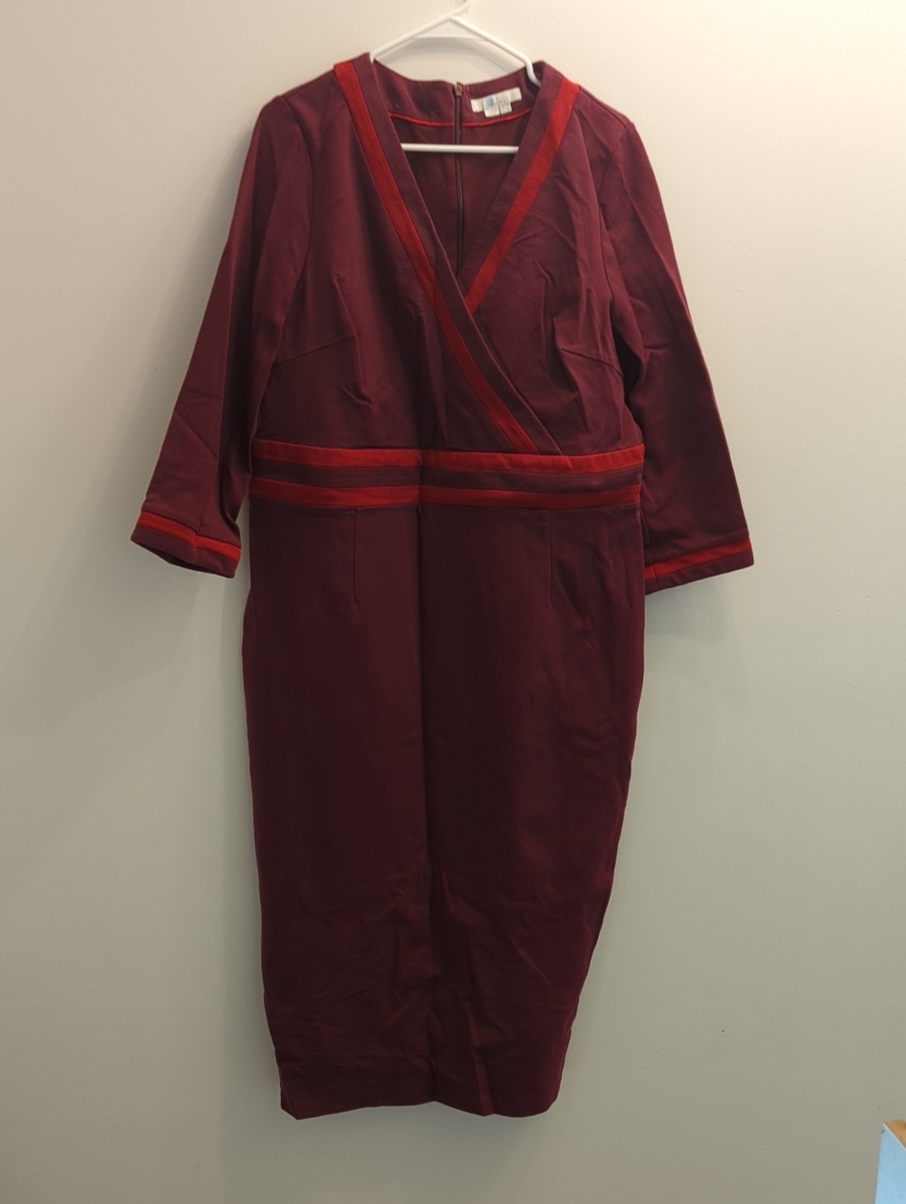 Boden Burgundy Ponte-Knit Dress with Red Trim (US 18L)